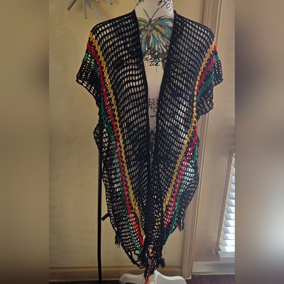 Tops - Colorful Crochet Open-Front Vest